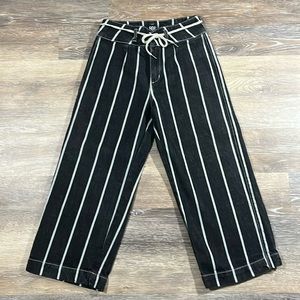 UO Charcoal Grey& White Striped Wide Leg Denim with Rope Belt